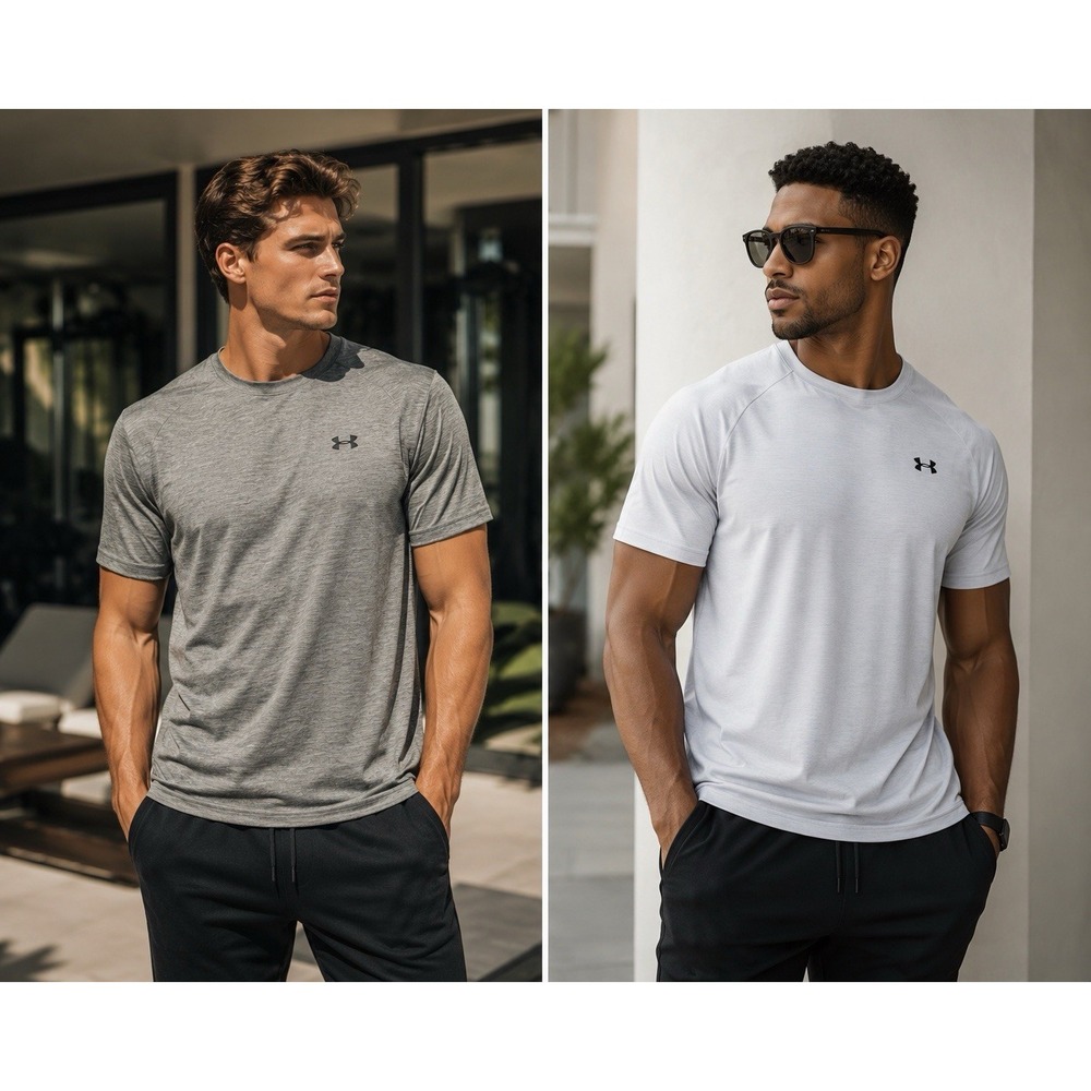 Under Armour Mens V Neck HeatGear T Shirt Lot of 2 Gray Loose Fit 2XL